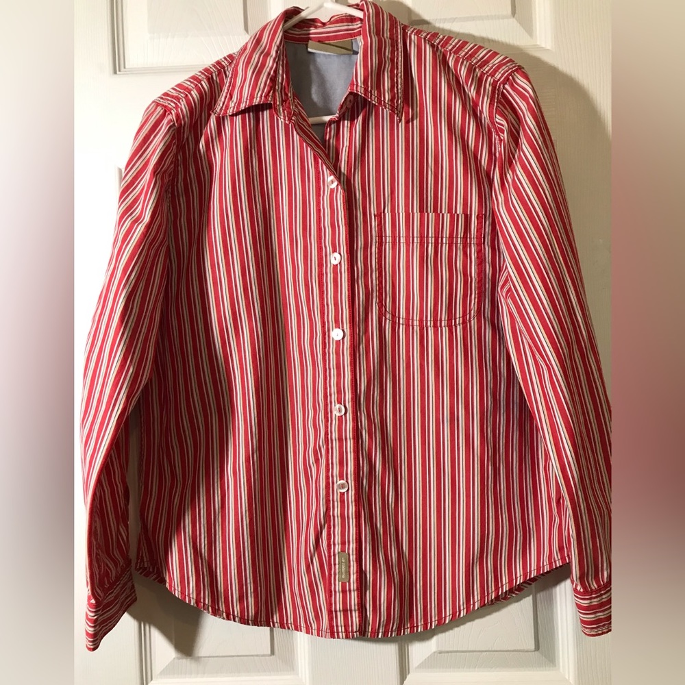 Liz Claiborne Red striped button down long sleeve shirt size small over sized